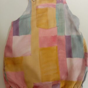 Jardineira infantil color block com calcinha rosa (12-18 meses)