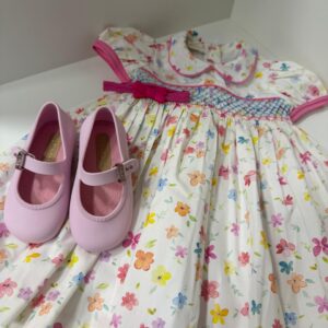 Vestido Floral com Bordado Smock e Laço (18 meses)