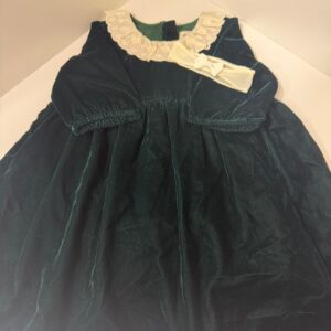Vestido Infantil Veludo Verde com Gola Bordada (18 meses)