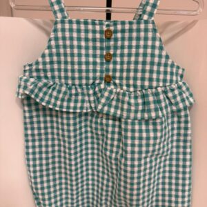 Jardineira Xadrez Verde com Babados (24 meses)