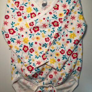 Body Manga Longa Branca com Flores (6-9 meses)