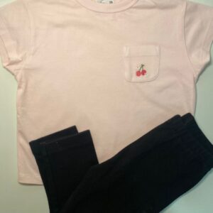 Conjunto Rosa com Legging Preta Canelada 💕