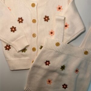 Conjunto Tricot Infantil Off White Floral