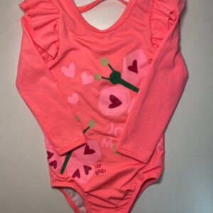 Maiô Infantil Manga Longa Rosa com Estampa Divertida