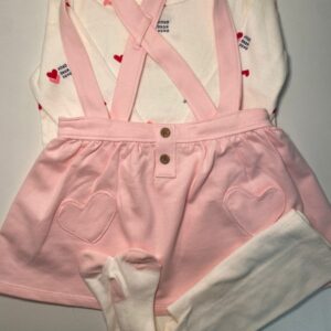 Conjunto Infantil Body com Jardineira Rosa e Meia Calça