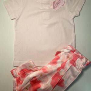 Conjunto Infantil Rosa com Laço e Calça Floral