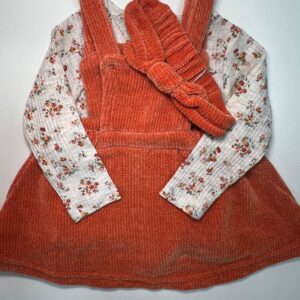 Vestido Jardineira Veludo com Body Floral