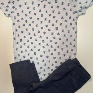 Conjunto Body Floral com Calça Estilo Jeans