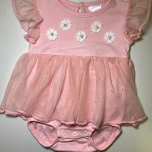 Body Rosa com Detalhes de Flores e Tule Brilhante